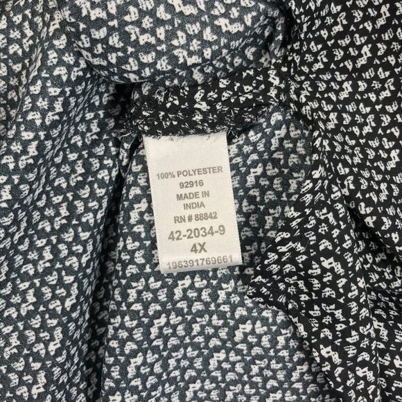 Catherines Top Womens 4X Black White Geometric Button Up Shirt 3/4 Sleeve Blouse - Picture 4 of 14